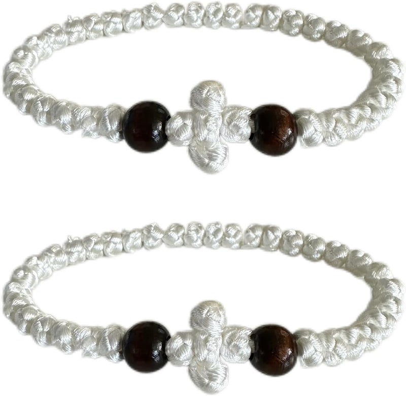 Bovemee Orthodox Prayer Rope Bracelet, 2-Pack Black Chotki Komboskini, Christian Prayer Beads with Cross - Image 1